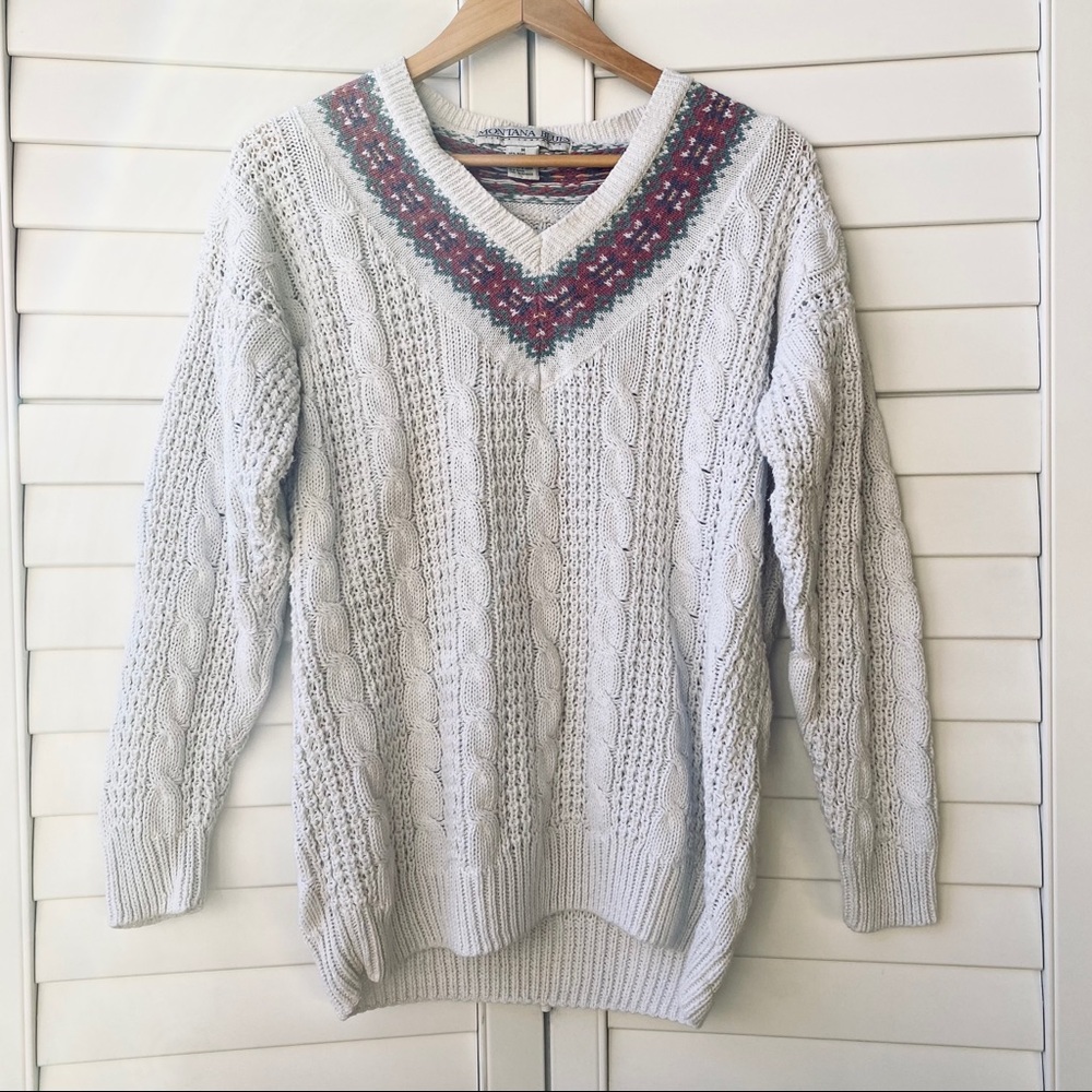 Vintage Stitched Montana Blue V-Neck Sweater
